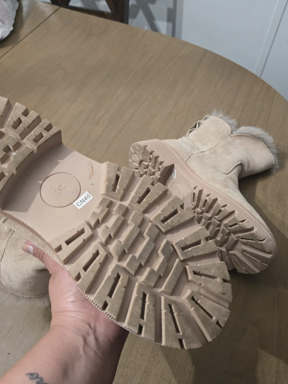SHEIN Beige Faux Suede Fur-Lined Winter Boots